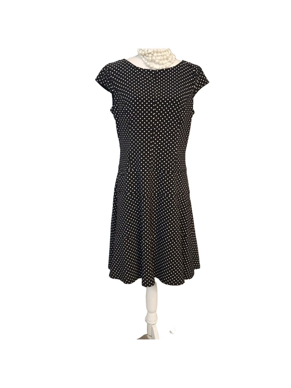 Anne Klein Polka Dot Fit & Flare Dress 12P Classic Pin Up Black White Timeless